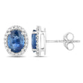 2.16 Carat Genuine Blue Sapphire and White Diamond 14K White Gold Earrings Bids.com