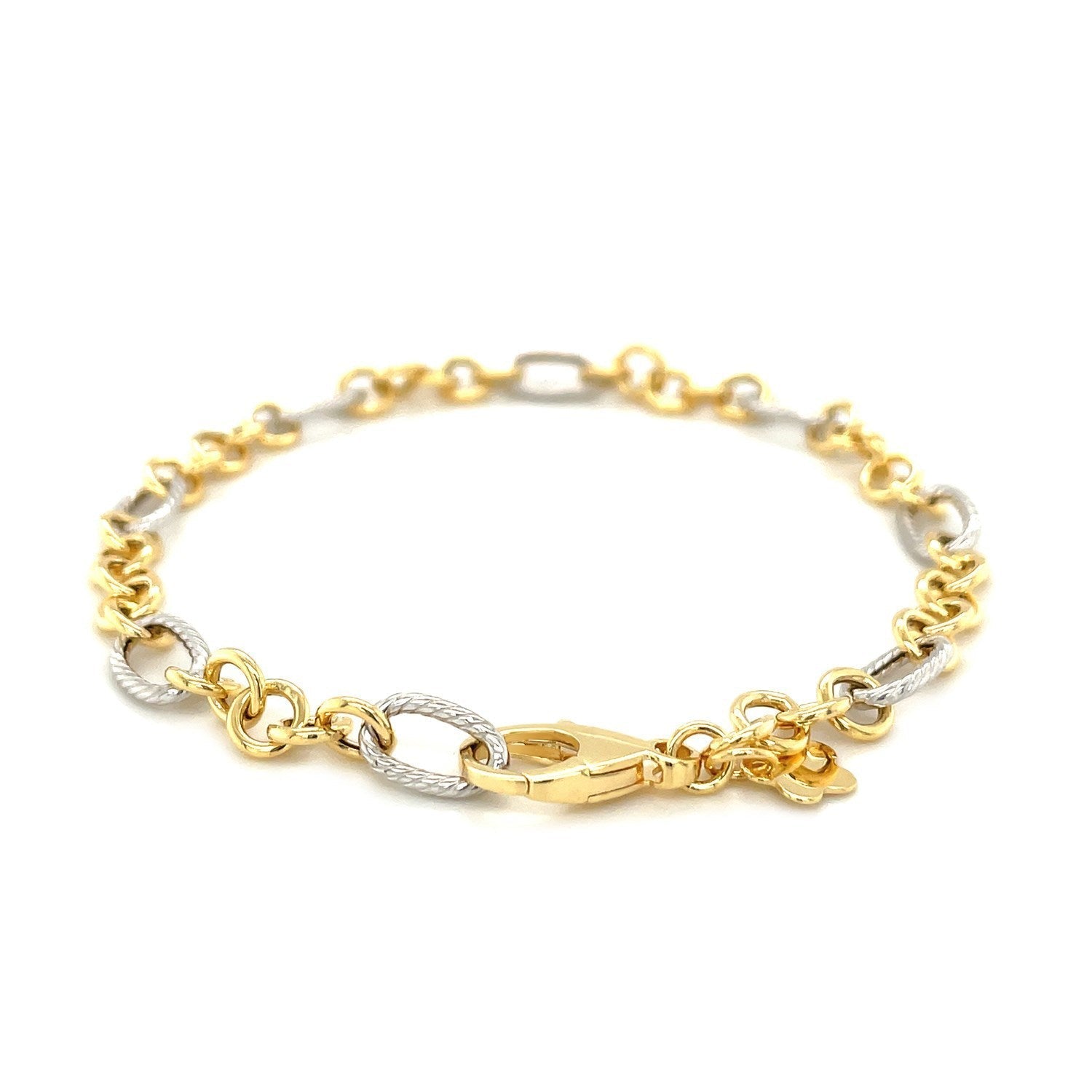 14k Two-Tone Gold Rope Motif Oval and Round Link Chain Bracelet Bids.com