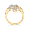 18K Yellow and White Gold Plated .925 Sterling Silver 3/8 Cttw Baguette and Round Diamond Bypass Triple Leaf Ring (I-J Color, I1-I2 Clarity) - Size 7 Bids.com