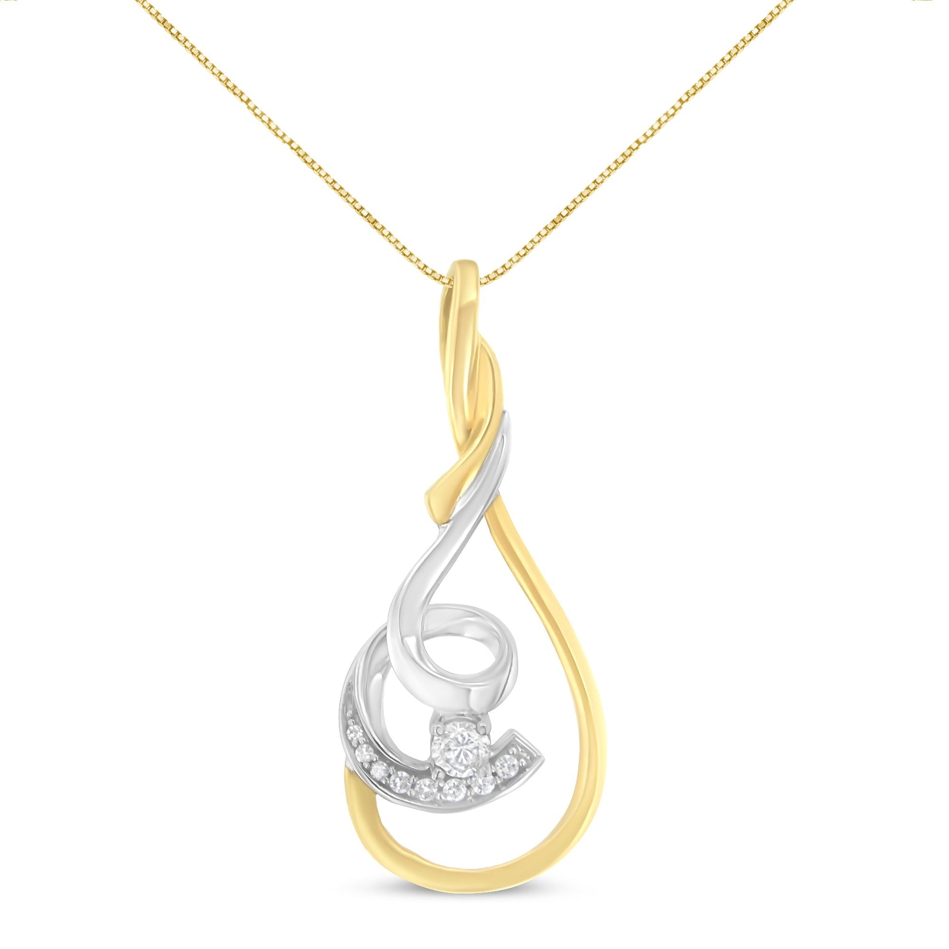 Espira 10K Two-Tone Yellow & White 1/6 Cttw Brilliant-Cut Diamond Layered Spiral 18" Pendant Necklace (H-I Color, I2-I3 Clarity) Bids.com