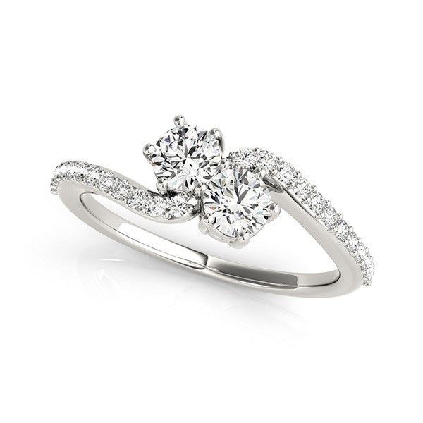 Curved Band Two Stone Diamond Ring in 14k White Gold (3/4 cttw) Bids.com