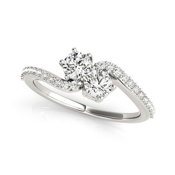 Curved Band Two Stone Diamond Ring in 14k White Gold (3/4 cttw) Bids.com