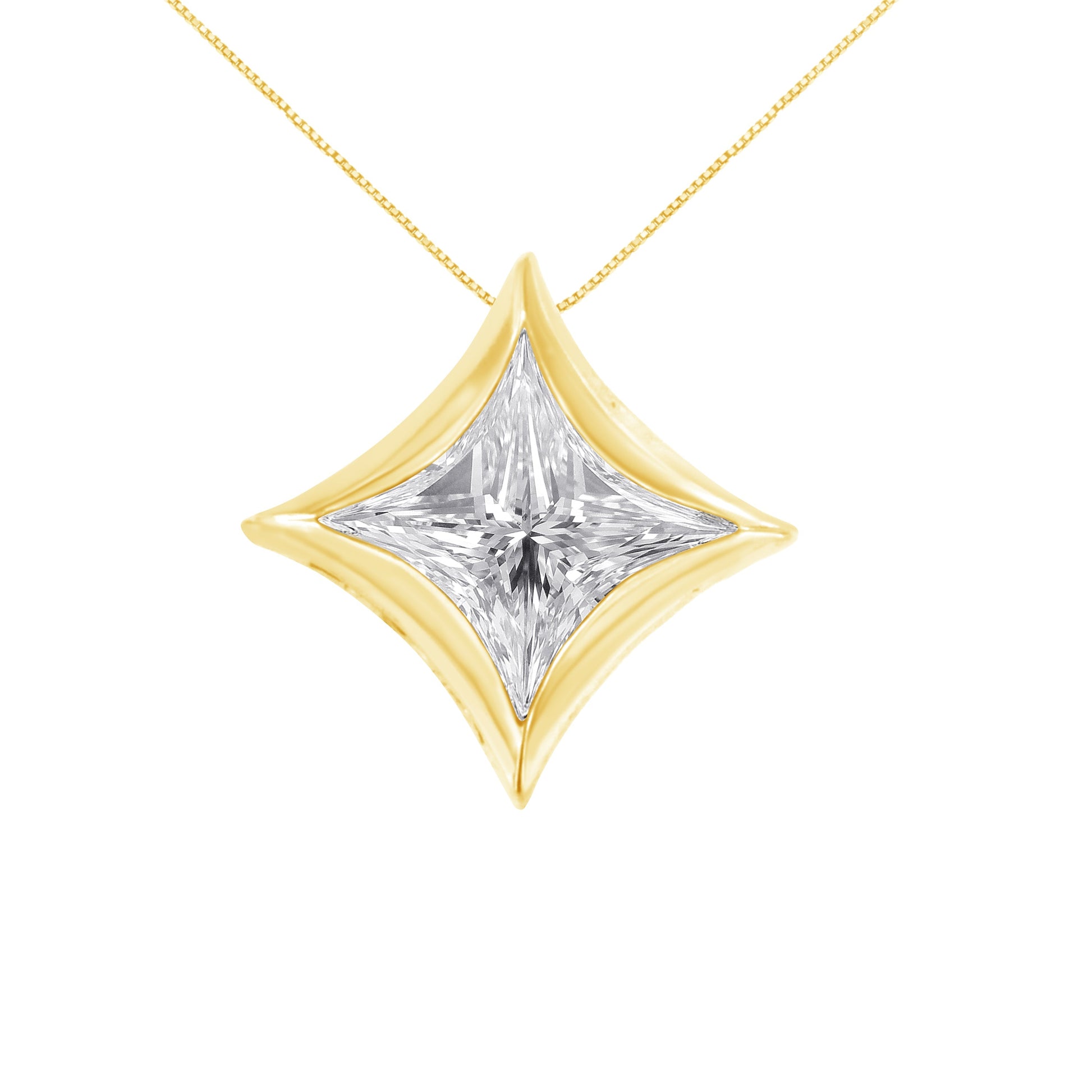 10K White Gold 1/10 Cttw Bezel Set Solitaire Princess Cut Diamond Kite Shaped Pendent Necklace - 18" Inches Bids.com