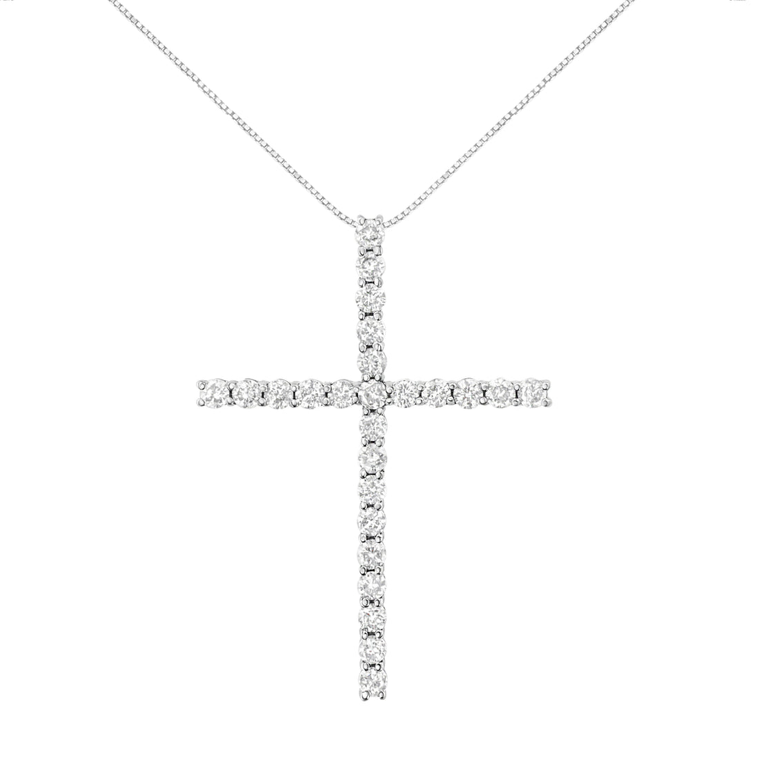 .925 Sterling Silver 3.0 Cttw Round Shape Diamond 1-1/2" Cross Pendant with Box Chain Necklace (I-J Color, I2-I3 Clarity) - 18" Bids.com