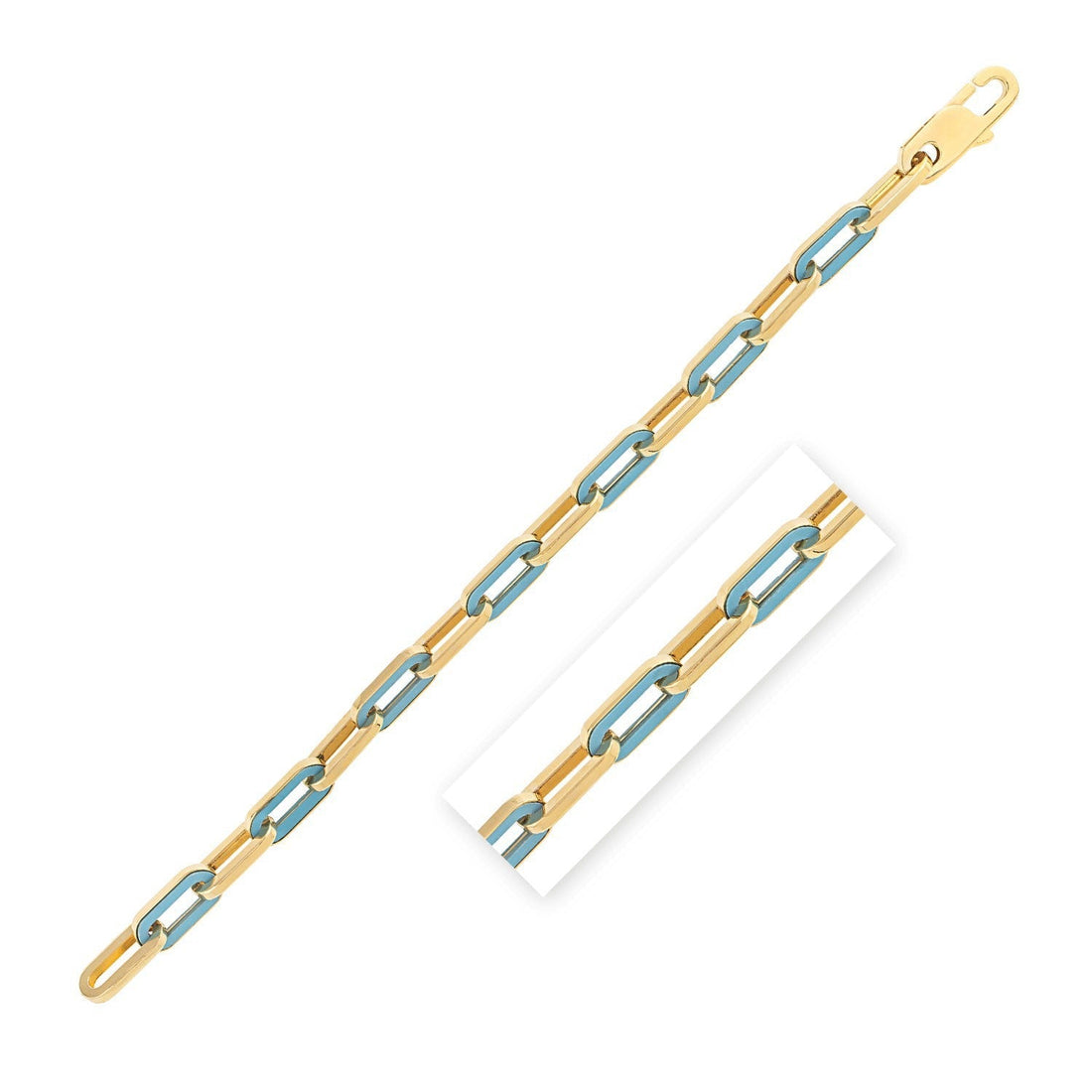 14k Yellow Gold Turquoise Paperclip Gem Link Bracelet (7.00 mm) Bids.com