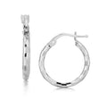 Sterling Silver Rhodium Plated Diamond Cut Small Hoop Earrings (15mm) Bids.com