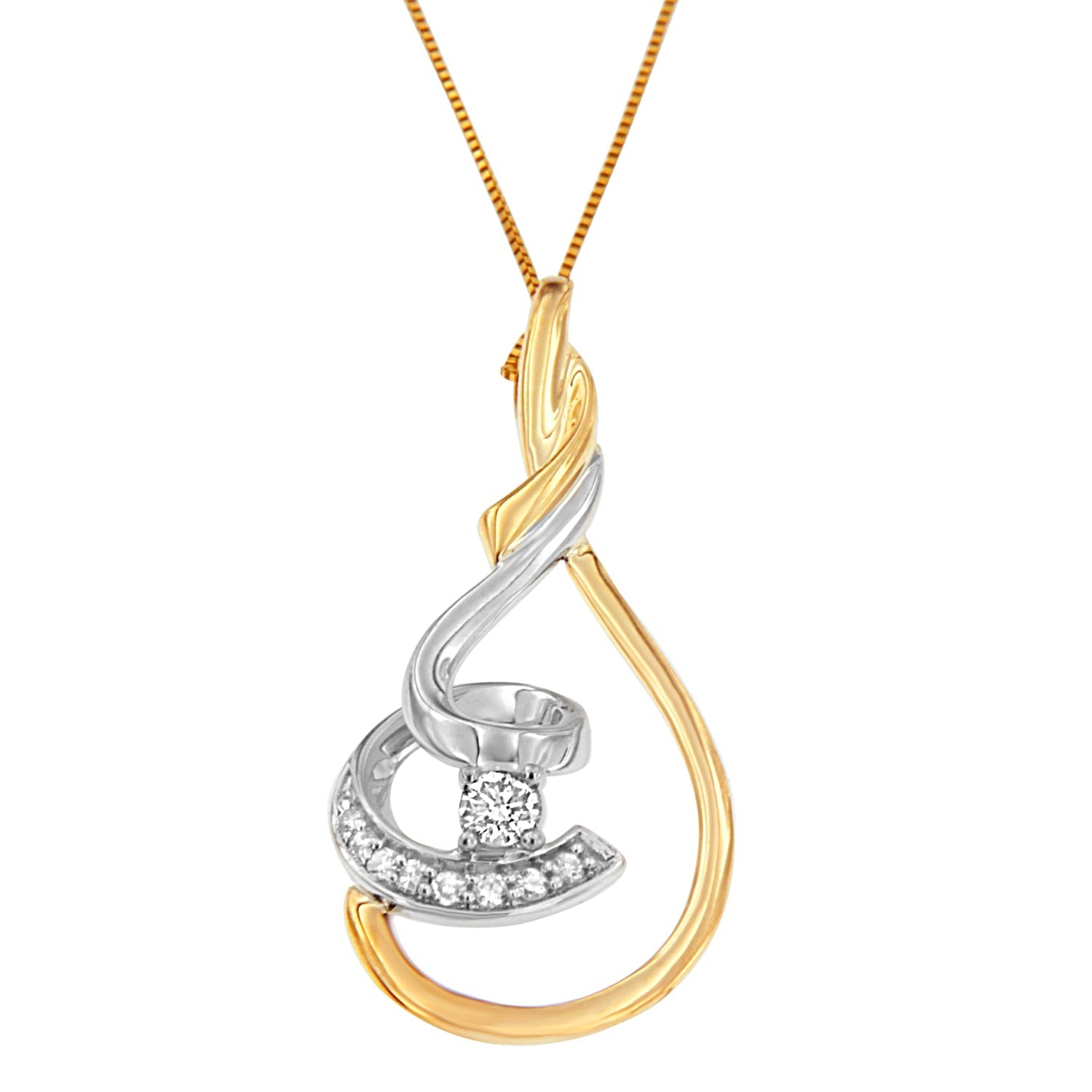Espira 10K Two-Tone Yellow & White 1/6 Cttw Brilliant-Cut Diamond Layered Spiral 18" Pendant Necklace (H-I Color, I2-I3 Clarity) Bids.com