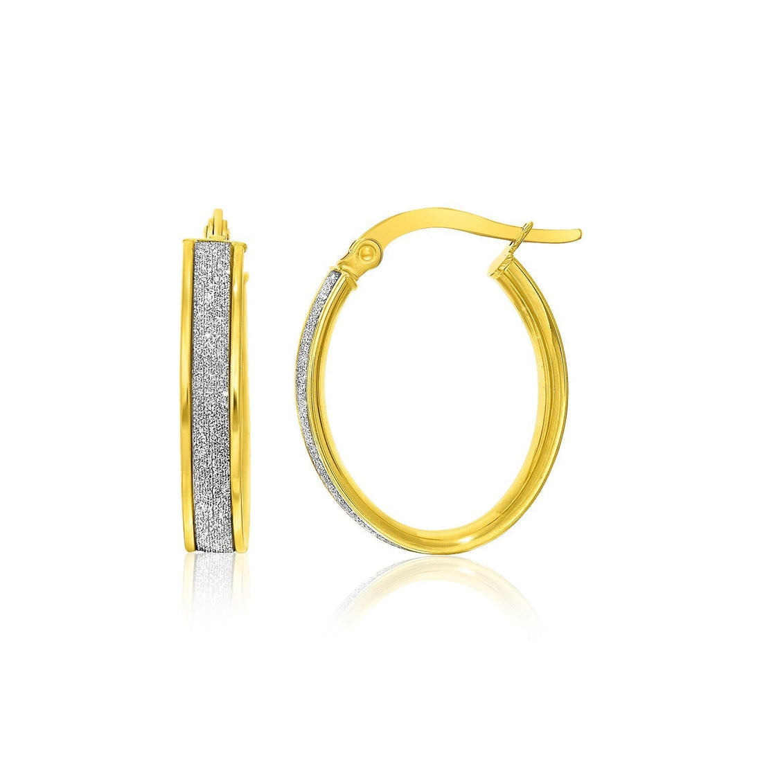14k Two-Tone Gold Glitter Center Oval Hoop Earrings Bids.com