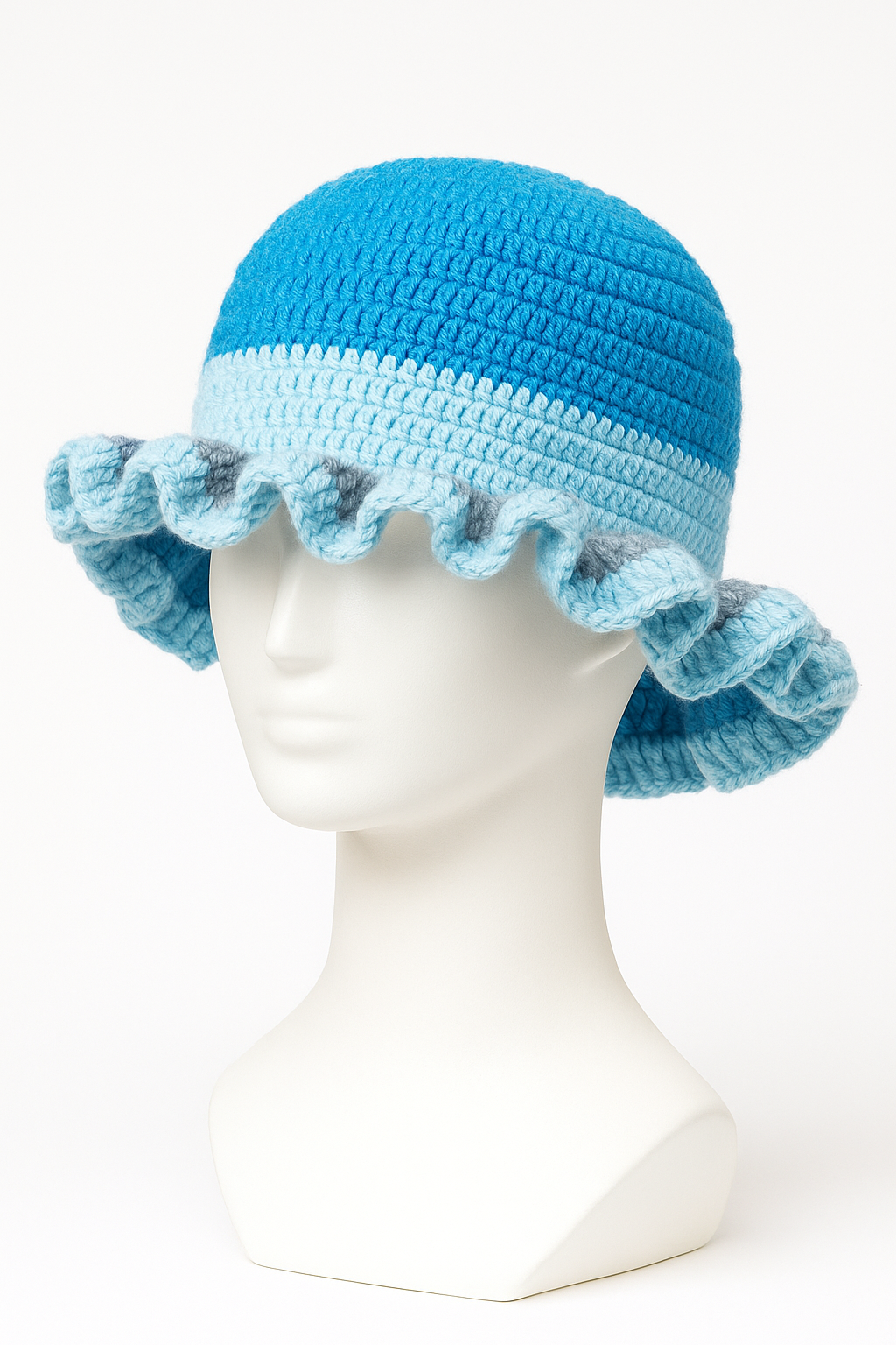Chapeu de Soleil Crochete a la main - Bleu Bicolore Avec Bordure Volantee - Mama Best Creation Gilles Family