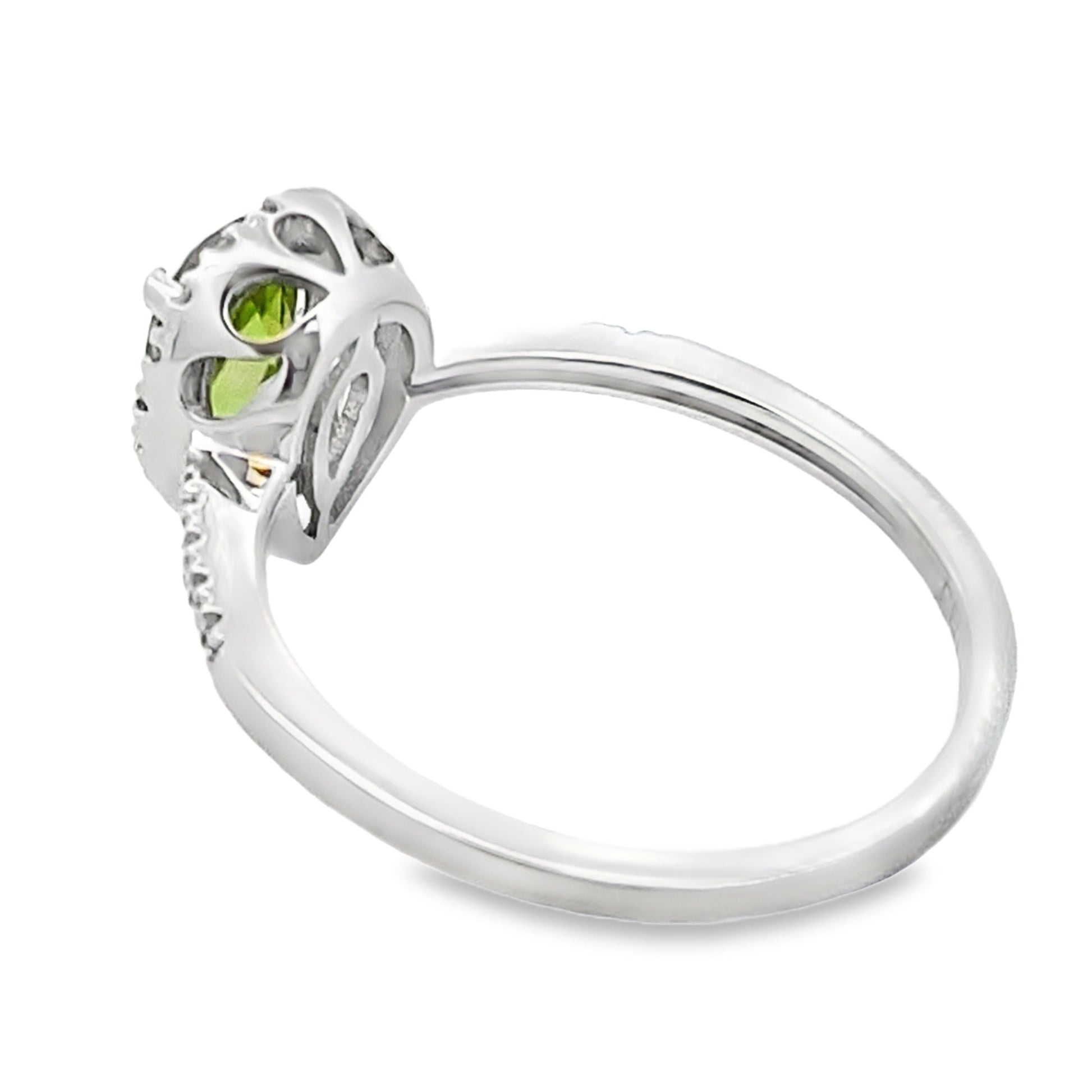 Genuine 1.10ct Peridot Diamond Ring 14KT White Gold Bids.com