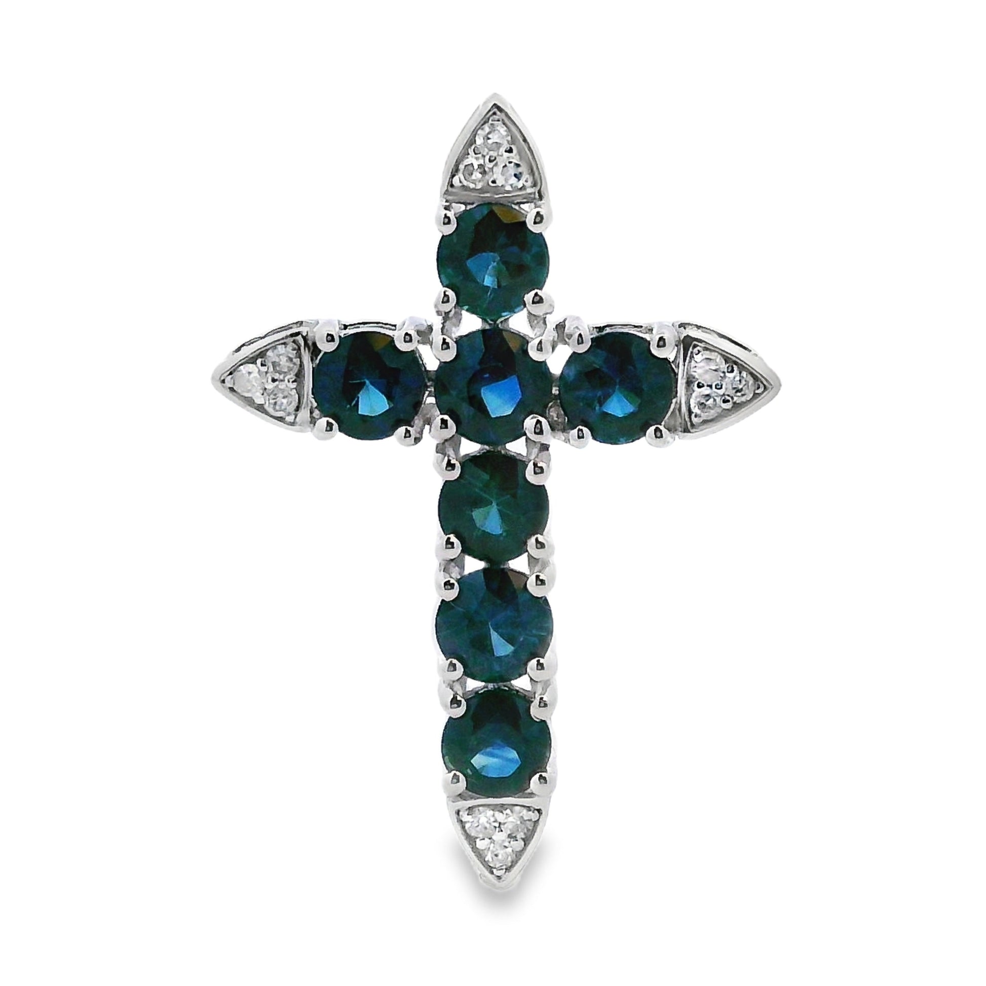 1.68ct Sapphire Cross Religious Pendant 14KT White Gold Bids.com