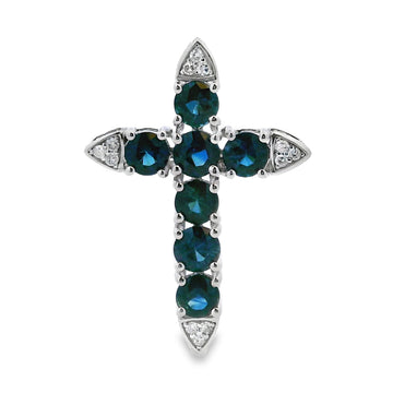 1.68ct Sapphire Cross Religious Pendant 14KT White Gold Bids.com