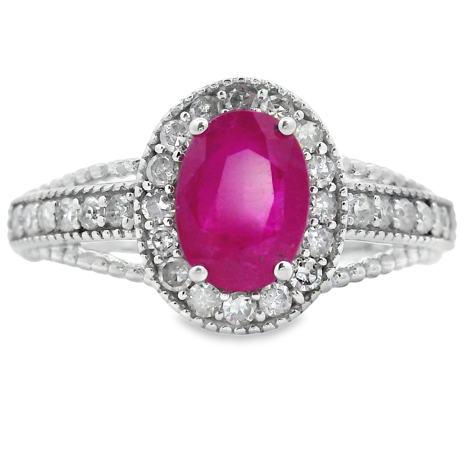 Genuine 1.35ct Ruby Diamond Ring 14KT White Gold Bids.com