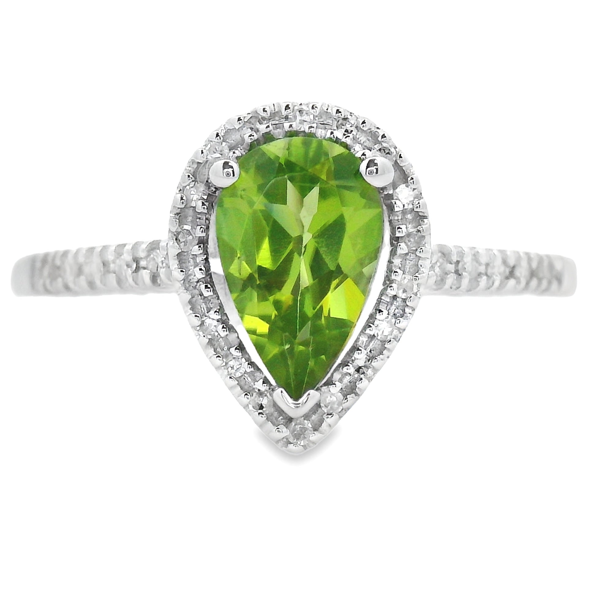 Genuine 1.10ct Peridot Diamond Ring 14KT White Gold Bids.com