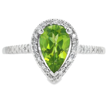 Genuine 1.10ct Peridot Diamond Ring 14KT White Gold Bids.com