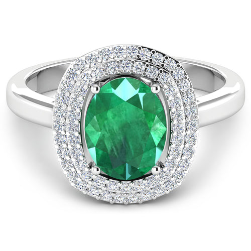 1.97 Carat Genuine Zambian Emerald  and White Diamond 14K White Gold Ring Bids.com