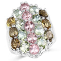 6.74 Carat Genuine Brown Tourmaline, Pink Tourmaline & Green Tourmaline .925 Sterling Silver Ring Bids.com