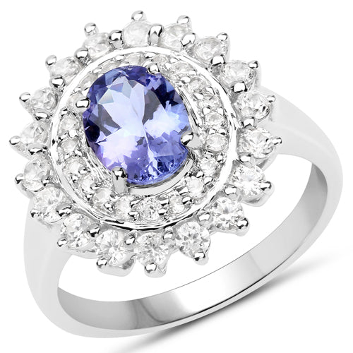 2.35 Carat Genuine Tanzanite and White Zircon .925 Sterling Silver Ring Bids.com