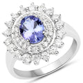 2.35 Carat Genuine Tanzanite and White Zircon .925 Sterling Silver Ring Bids.com