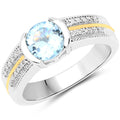 1.37 Carat Genuine Aquamarine and White Diamond 14K Yellow Gold with .925 Sterling Silver Ring Bids.com