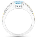 1.37 Carat Genuine Aquamarine and White Diamond 14K Yellow Gold with .925 Sterling Silver Ring Bids.com
