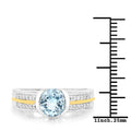 1.37 Carat Genuine Aquamarine and White Diamond 14K Yellow Gold with .925 Sterling Silver Ring Bids.com