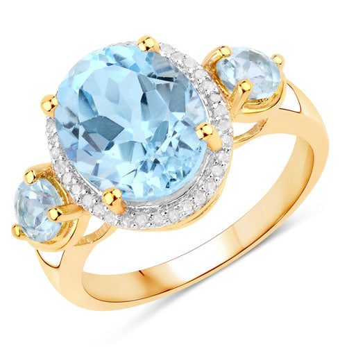 4.779 Carat Genuine Blue Topaz and White Diamond .925 Sterling Silver Ring Bids.com