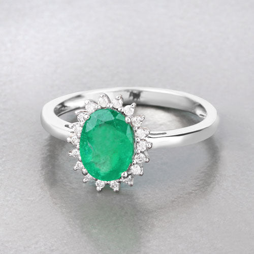 1.34 Carat Genuine Zambian Emerald and White Diamond 10K White Gold Ring Bids.com