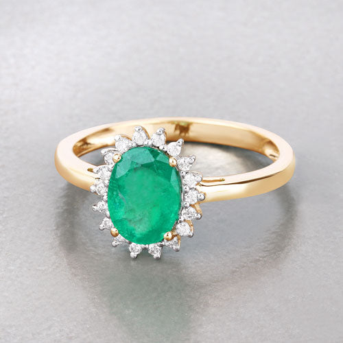 1.34 Carat Genuine Zambian Emerald and White Diamond 10K Yellow Gold Ring Bids.com
