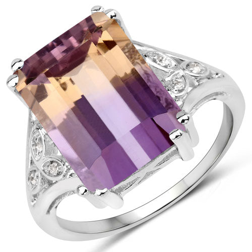 7.88 Carat Genuine Amethyst and White Topaz .925 Sterling Silver Ring Bids.com