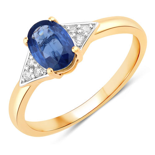 1.01 Carat Genuine Blue Sapphire and White Diamond 14K Yellow Gold Ring Bids.com