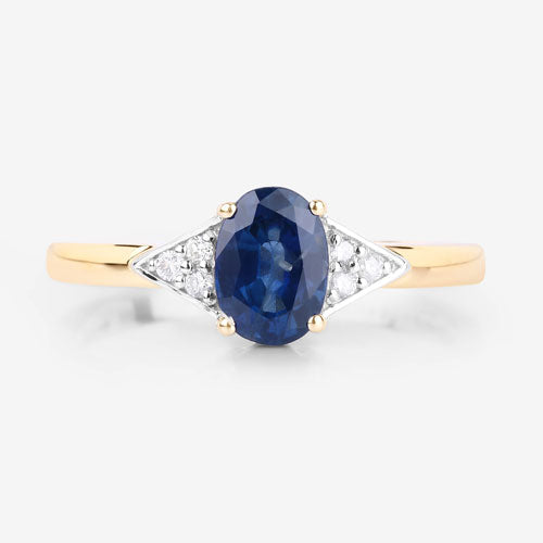 1.01 Carat Genuine Blue Sapphire and White Diamond 14K Yellow Gold Ring Bids.com