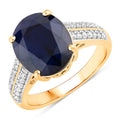 6.49 Carat Genuine Blue Sapphire and White Diamond 14K Yellow Gold Ring Bids.com