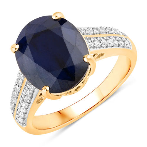 6.49 Carat Genuine Blue Sapphire and White Diamond 14K Yellow Gold Ring Bids.com