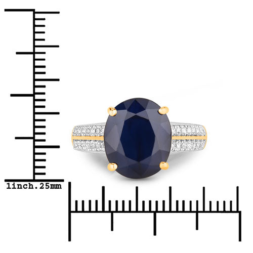 6.49 Carat Genuine Blue Sapphire and White Diamond 14K Yellow Gold Ring Bids.com