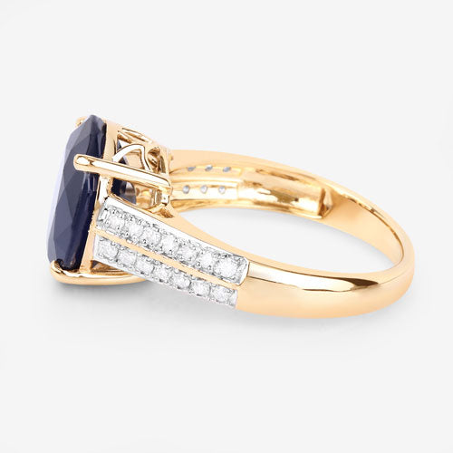6.49 Carat Genuine Blue Sapphire and White Diamond 14K Yellow Gold Ring Bids.com