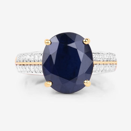6.49 Carat Genuine Blue Sapphire and White Diamond 14K Yellow Gold Ring Bids.com
