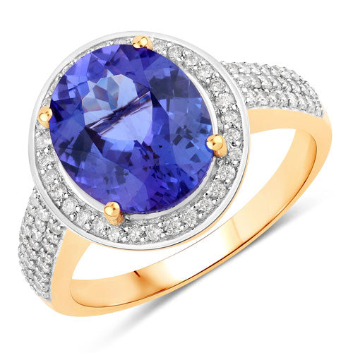 4.02 Carat Genuine Tanzanite and White Diamond 14K Yellow Gold Ring Bids.com