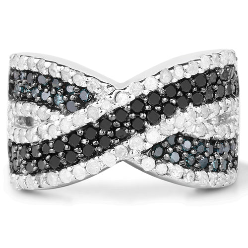 1.57 Carat Genuine Blue Diamond, White Diamond & Black Diamond .925 Sterling Silver Ring Bids.com