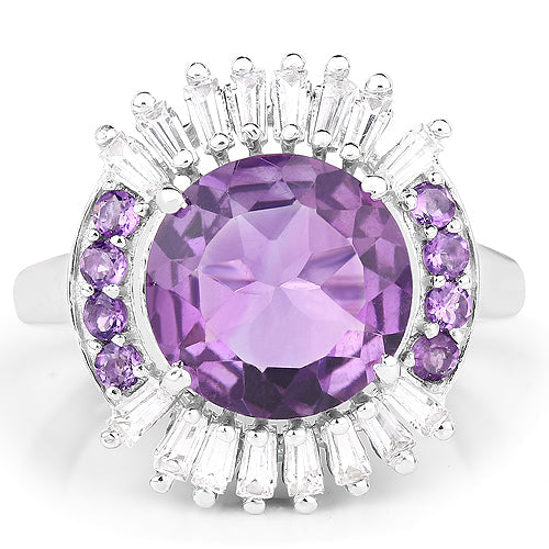 5.20 Carat Genuine Amethyst and White Topaz .925 Sterling Silver Ring Bids.com